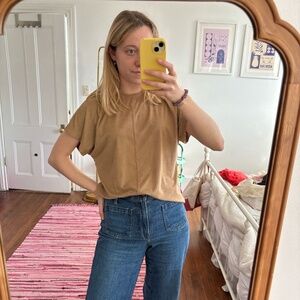 Halston Camel Boxy Short-Sleeved Top